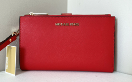 New Michael Kors Jet Set Travel Double Zip Wallet Leather Dark Sangria - £53.92 GBP