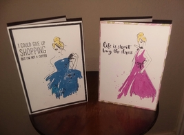 Two Handmade Contemporary Greeting Cards, Ladies in Evening Dresses - $14.00