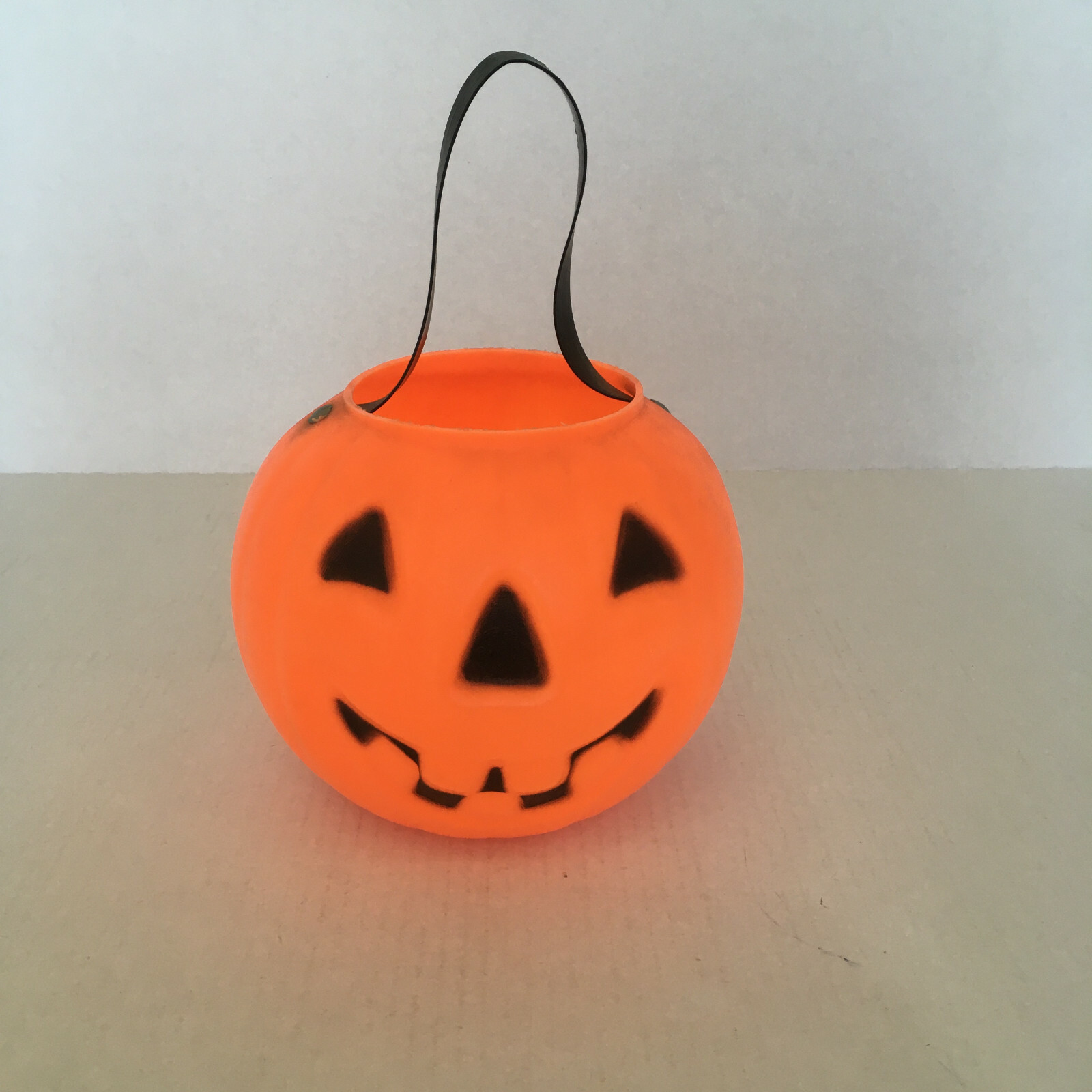 Vintage Halloween pumpkin candy pail with handles plastic blow mold decor  - $19.75