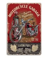 Motorcycle Garage Custom Parts Service &amp; Repair- Retro Vintage Tin Sign - $11.87
