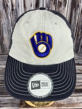 New Era Milwaukee Brewers Old Logo Ball Glove Blue Adjustable Baseball Hat - New - £7.27 GBP