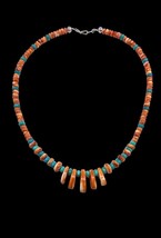 Santo Domingo Style Sterling Turquoise Orange Spiny Oyster Beaded Jacla ... - £139.70 GBP