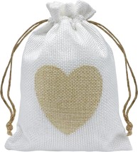 24PCS Burlap Drawstring Gift Bags 5X7 Inches Heart Print Linen Burlap Jewelry Gi - £21.51 GBP