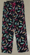 New Womens Black W/ Feathers Print Super Soft Flannel Pajama Lounge Pants Size L - £20.14 GBP