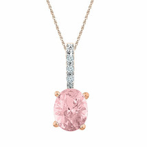 10kt Rose Gold Womens Oval Lab-Created Morganite Solitaire Pendant 7/8 Cttw - £270.01 GBP