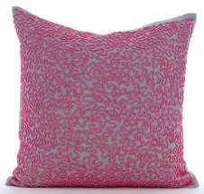 Pink Cotton Linen 16&quot;x16&quot; Fuchsia Pink Beaded Scroll Pillows Cover, Pink Rush - £36.23 GBP+