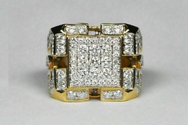 2CT Redondo Corte Diamante Imitación Compromiso Hombres Anillo 14K Amarillo Oro - £102.45 GBP