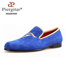 New style royal blue color men suede loafers with Personal letters embroidery Ha - £175.73 GBP