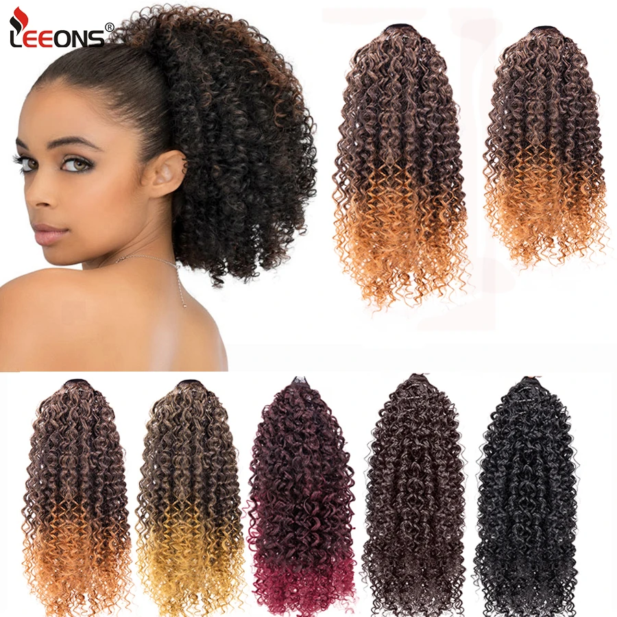 Leeons 9 13inch Curly Ponytail Synthetic Afro Kinky Curly Drawstring Ponytail - £15.79 GBP+