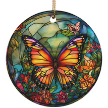 Multicolor Butterfly Ornament Stained Glass Art Flower Wreath Christmas Gift - £11.64 GBP