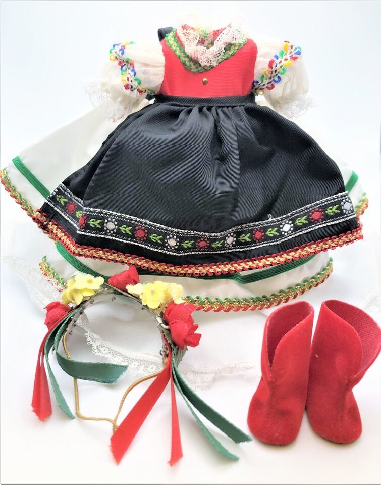 Madame Alexander Red, Black & White Poland Outfit, Shoes, Headpiece and Accessor - $16.00