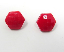 2 Red Shank Buttons 1/4&quot; Plastic Hexagon Dome Vintage Blouse Shirt Costu... - $8.90