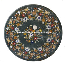 36&quot; Green Marble Coffee Table Top Dining Coffee Marquetry Handmade Hallway Decor - £967.84 GBP