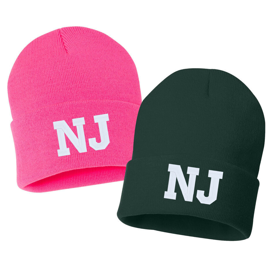 NJ State Embroidered Cuffed Beanie Hat, Embroidered Gift, Winter Hat - $16.99