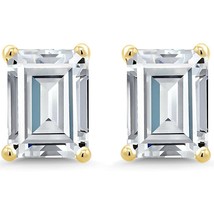 8X6MM Emerald Cut Simulated Diamond Solitaire Earrings 14K Gold Plated Silver - £90.54 GBP