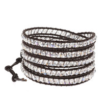 Mystique Clear Crystal 5-Wrap Brown Leather Bracelet - £20.98 GBP