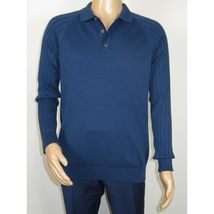 Men's Sweater Knit By BRANGO Turkey Polo Neck Cotton Blend 21220 Sax Blue image 8