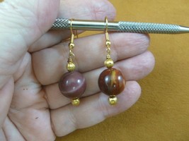 (EE-386-1) 14mm rust gold Mookaite jasper gemstone gem dangle gold tone earrings - £15.43 GBP