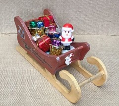 Handmade Kitsch Bobble Santa In Sleigh Decoration Sled Full Of Gifts Xmas - $7.92