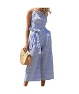 Women&#39;s Sleeveless Striped Jumpsuits Waist Belted Wide Leg Playsuit w/Po... - $27.50