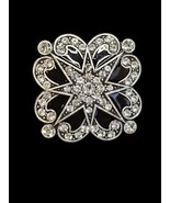 Vintage Sliver Tone Black Enamel 8 point Star Burst Clear Rhinestone Bro... - $25.22