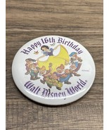 Happy 16th Birthday Walt Disney World Snow White 7 Dwarfs Button Pin KG JD - $166.03 MXN
