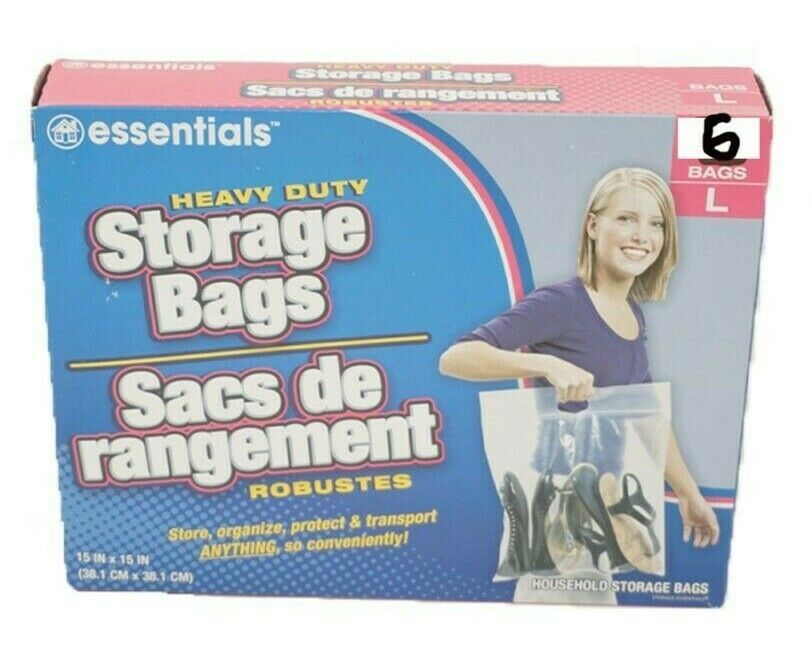 6 Bags - Large 15x15 Essentials Heavy Duty Press Seal - Plastic Storage & Handle - $10.00