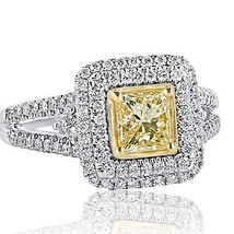 Princesse Coupe Faint Jaune 1.51 Carats Fiançailles Diamant Halo Bague 1... - £1,708.78 GBP