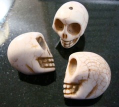 3 Huge White howlite skull beads 30x30x24mm drilled top to bottom FPB174B - £4.70 GBP