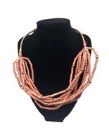 Chunky Statement Necklace Coral Pink Zulugrass Layered African Ethnic Bo... - $27.83