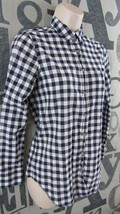 J Crew Women XXS Long Slv. Button Up Shirt Navy Blue Gingham Lightweight Cotton - £14.15 GBP