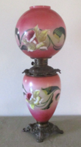 Antique Art Nouveau Pink Trumpet Flower Gone With the Wind Banquet Oil Lamp - £630.01 GBP