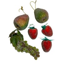 Vintage sugared faux fake fruit Pears Strawberries Grapes - $18.81