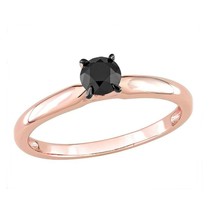 1/2 CT Round Cut Lab-Created Black Onyx Solitaire Promise Ring Rose Gold Plated - £71.70 GBP