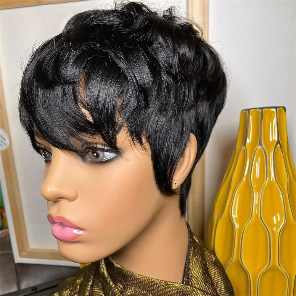 Short Human Hair Wig Pixie Cut Curly Brazilian Human Hair Wigs for Black Wom - £33.45 GBP