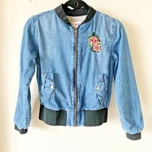 Hudson Jean Jacket Embroidered Rose Denim Bomber Floral Big Girl Kids Size Large - £9.41 GBP