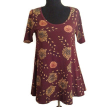 Lularoe XXS Perfect Tee Top Shirt Fall Flowers Mums Leaves Burgundy Gold - £15.72 GBP