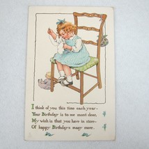 Antique 1914 Tuck Birthday Postcard Children Little Girl on Chair Sewing Poem - £7.82 GBP