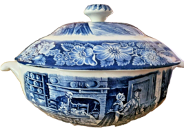 Vintage English LIBERTY BLUE large soup tureen with lid . Boston Tea party - £104.09 GBP