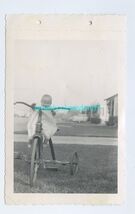 SNAPSHOT * baby doll on tricycle * black white photo 3-1/2 x 5-1/2 * - $8.86