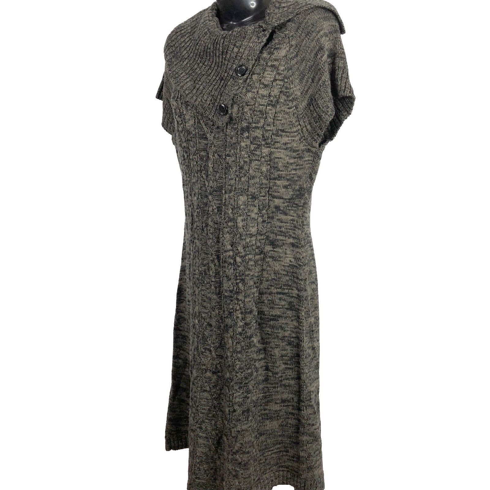 Calvin Klein Black Tan Medium Cable Knit Cowl Neck Short Sleeve Sweater Dress - $33.37