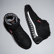 Suede Leather Vulcanized Shoes Men Hook Loop Flat Platform Anti-Slip Black Gray  - £40.57 GBP
