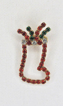 Vintage Gold Tone Rhinestone Christmas Stocking Brooch Pin Costume Jewelry - $9.95