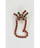 Vintage Gold Tone Rhinestone Christmas Stocking Brooch Pin Costume Jewelry - £7.77 GBP