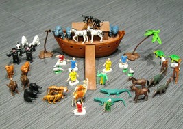 Miniature NOAH&#39;S ARK Boat Animal Biblical Bible Playset with Box 1960&#39;s ... - £39.86 GBP