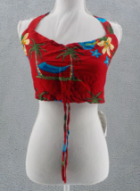 Hibiscus Collection Halter Crop Top Red Island Scene Blouse Adjustable Ruche NWT - £11.79 GBP