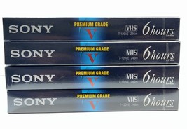 Lot of 4 SONY Premium Grade Brilliant 6 Hours T-120 Blank VHS Tapes NEW &amp; SEALED - £11.79 GBP