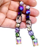 Rhinestone Drop Earrings, Crystal Chandelier Earrings, Colorful Pageant Prom Jew - £28.67 GBP