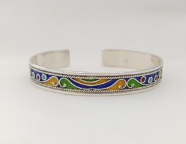 Kabyle Bracelet Silver Berber Enamel Moroccan Cuff Vintage Tribal Antiqu... - €82,29 EUR