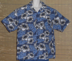 Gotcha Hawaiian Shirt Blue Gray White Black Flowers Leaves Size XL - £18.86 GBP